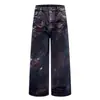 Pintura al óleo salpicada graffiti jeans sucios desgastados estilo páramo para hombre diseño de pierna ancha suelta de nicho pantalones largos rectos