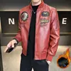 Fábrica de OrigenNueva Chaqueta de Cuero PU para Hombre Bordado Pesado Estilo de Vuelo Forrada de Lana Chaqueta Biker