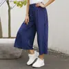 Roupas femininas transfronteiriças da Amazon estilo primavera europeu e americano sem cinto soltas cintura alta soltas calças cropped estilo artístico calças de perna larga