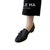 Mocasines retro para mujer modelo 2026 con tacón grueso en piel de vaca, zapatos casuales slip-on elegantes y versátiles