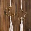 Artesanía de Madera Colgante Estrella Negra y Luna Hueca Nuevo Producto Transfronterizo Decoración de Pared para Hogar y Dormitorio Colgador Venta al por Mayor