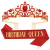 Moda europeia e americana cinto de etiqueta de cristal coroa cinto de etiqueta cocar de aniversário coroa aniversário menina fita atacado