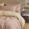 Juego de cama de cuatro piezas de algodón cepillado grueso Clase A, funda de edredón de algodón puro de alta gama, juego de sábanas de tres piezas de color liso cálido para otoño e invierno