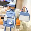Mochila Nova para Estudante Estilo Coreano Feminino Casual Conjunto de Lona Mochila Escolar Grande Capacidade Ensino Fundamental II e Ensino Médio Mochila de Três Peças