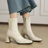 Botas elásticas adelgazantes de superficie suave estilo retro, botas Martin de tacón alto con punta cuadrada de comercio exterior transfronterizo, botines negros de moda para mujer