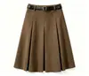 Saia Tweed Cor de Café Feminina 2026 Outono Inverno Nova Cintura Alta Emagrecedora Solta Linha A Bodycon Petite Saia Plissada