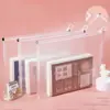 Bolsa Estojo Transparente Estéreo Casual para Provas de Estudantes Bolsa de Lápis Portátil Bolsa para Documentos A4 Bolsa de Armazenamento com Zíper de Grande Capacidade