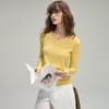 Camiseta Básica de Manga Longa com Decote V Simples para o Dia a Dia Feminina 2026 Outono Novo Estilo Top Slim Fit de Alta Qualidade