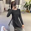 Otoño Nuevo Deportivo Manga Larga Cubre Cadera Abertura Secado Rápido Blusa Suelta Adelgazante Top para Correr Yoga Recomendar