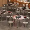 Mesa dobrável de aço inoxidável, mesa para hot pot comercial com fogo de carvão sem fumaça, mesa de barraca de churrasco de mercado noturno, mesa quadrada pequena dobrável para grelhar