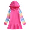 2026 Primavera e Outono Novo Algodão Desenho Animado Arco-Íris Vestido de Menina Moletom com Capuz de Manga Comprida Infantil Vestido de Princesa