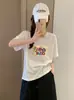 Envío Directo desde el Mercado de las Trece Líneas: Camiseta de Algodón Copo de Nieve, Envío Directo de Una Pieza, Cuello Redondo, Adelgazante, Versátil, Manga Corta, Verano, Fábrica de Origen