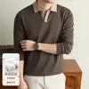 Camisa Polo de manga comprida para homem para comércio exterior transfronteiriço, camiseta com gola de lapela para outono e inverno, camada interna de modal, roupas masculinas da moda