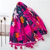 Bufanda de Algodón y Lino para Comercio Exterior Tono Rojo Rosa Cálido Color de Planta Tropical Borla Vacaciones en la Costa Toalla de Playa Mujeres