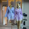 Ropa de mujer transfronteriza europea y americana 2026 otoño nuevo conjunto casual de camisa a rayas con encaje empalmado y pantalones cortos de pierna ancha de cintura alta