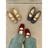 Zapatos de Salón Rojos de Gamuza con Punta Cuadrada Retro y Elevación Interna para Mujer Otoño Nuevo Estilo Coreano Zapatos Mary Jane Estilo Ballet