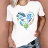 [Pelo mismo día] transfronterizo Camiseta para mujer casual estampado de patrón de acuarela en forma de corazón moda de verano para mujer linda