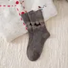 Calcetines Populares Fair Isle para Mujer en Invierno, Engrosados y Cálidos, Calcetines de Hilo de Idea a Media Pantorrilla, Lazo Retro de Dibujos Animados, Calcetines de Cachorro para Mujer
