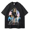 Comércio exterior Europa e Estados Unidos High Street água de lavagem de hip hop velho impresso manga curta T-shirt americano oversize solta top atacado