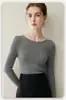 Prenda de una pieza a rayas sin costuras 100% cachemira otoño e invierno nuevo estilo suéter de punto de manga corta larga de cuello redondo para mujer