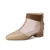 Bota de Malha Branca Garça 2026 Nova Respirável Fresca Solado Macio Retro Vazada Primavera Bota Simples Feminina Salto Baixo Verão Outono Curta