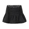 Estilo Europeo y Americano Verano Nuevo Falda Mini con Cordón Ajustable de Encaje con Costuras de Cintura Alta Slim Retro Francés para Mujer