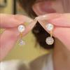 Pendientes de circonita y perla de dos piezas con diseño de nicho femenino, pendientes de temperamento Joker simples, pendientes de aguja de plata al por mayor
