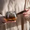 Copo de vidro com cabo de madeira, conjunto de chá kung fu, acessórios, dispensador de chá, espessado, resistente a altas temperaturas, alça lateral criativa, copo masculino