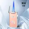 Isqueiro Portátil de Disparo Direto com Aparência Premium, Padrão Aurora Colorido da Moda, Isqueiro à Prova de Vento com Chama Azul, Venda por Atacado de Presentes