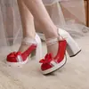 Zapatos de caramelo con encaje de lazo dulce plataforma tacones altos de suela gruesa Mary Jane zapatos de vestir 40-43 comercio exterior