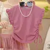Conjunto de Verão para Meninas 2025 Novo Estilo Camiseta de Manga Curta para Menina Saia de Princesa de Malha Infantil Conjunto de Duas Peças