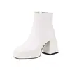 Botas de moda para mujer de charol con punta cuadrada y tacón grueso, talla grande, comercio exterior, botas cortas transfronterizas 525-1