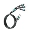 Venta Directa de Fábrica Cable de Datos Trenzado Negro y Gris 120W Uno a Tres Cable de Carga Tres en Uno Adecuado para Carga Rápida de Apple y Huawei