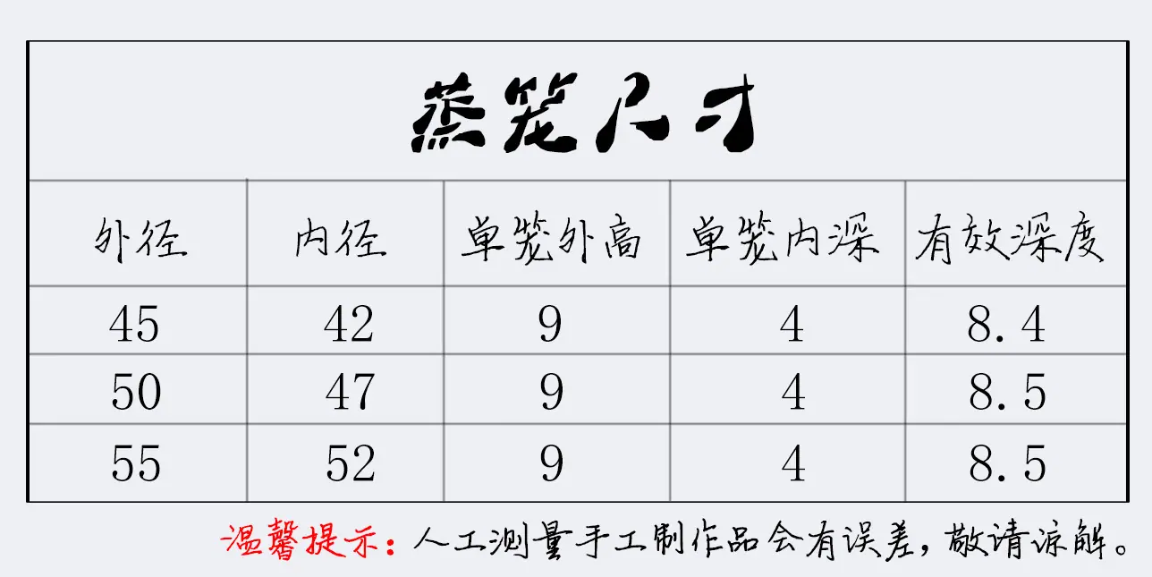 普通铝大笼尺寸表