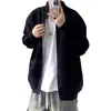Elegante suéter cinza com zíper para homens, tamanho grande, primavera/outono, gola semi-alta, cardigã de malha, jaqueta casual para ombros