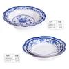 Venta al por mayor de fábrica porcelana azul y blanca Tazón para fideos plato disco encaje de onda china hotel A5 vajilla de melamina imitación porcelana