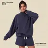 Sudadera de otoño e invierno para mujer, cuello medio alto, peso pesado de 350 g, forro polar, marca de tendencia estilo americano, corte holgado, hombros caídos, sudadera de cuello alto pequeño para mujer