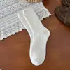 Meias de Lã para Mulheres, Outono e Inverno, Etiqueta de Tecido, Meias de Cano Médio, Engrossadas, Quentes, Estilo Japonês, Ponto Duplo, Caneladas Grossas, Meias Soltas de Inverno
