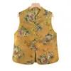 Colete de primavera e outono da vovó, casaco sem mangas plus size, colete abotoado estampado estilo chinês, colete fino para mulheres de meia-idade e idosas
