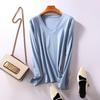 Nuevo jersey informal sencillo de otoño 2019, cuello en V, suelto, de doble cara, 80% algodón mercerizado, camiseta de manga larga para mujer