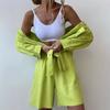 Primavera y Otoño Talla Grande Suelto Temperamento Casual Solapa Sencilla Shorts Camisa de Manga Larga a la Moda Traje Deportivo Comercio Exterior Venta al Mayoreo