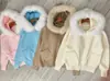 Nuevo Cárdigan de Punto Dulce y Suave con Doble Cremallera Otoño e Invierno Estilo Coreano Estilo Perezoso Chaqueta Suéter con Cuello de Piel para Mujer