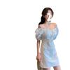 Vestido Francés de Verano 2025 Sexy Mangas Abullonadas Un Hombro Cita Maquinando Espalda Descubierta Falda Blanca