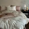 Sensación de alta gama~Juego de cuatro piezas de jacquard 100% algodón de alto número de hilos, ropa de cama de satén de algodón de fibra larga simple y de lujo ligero