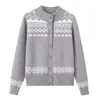 Cardigan de punto jacquard de cuello redondo y manga larga estilo perezoso, abrigo suéter versátil de moda para otoño e invierno, ajuste holgado y estilizado
