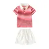 Roupas de Jardim de Infância Listradas Traje de Verão Uniforme de Escola Primária Roupas de Classe para Crianças Roupa Esportiva Conjunto de Duas Peças de Manga Curta de Verão