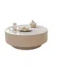 Mesa de Centro de Ardósia Cor Creme Estilo Francês Luxo Leve para Sala de Estar, Mesa de Centro Minimalista de Vidro para Apartamento Pequeno, Conjunto Combinado Redondo