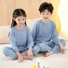 Conjunto de Ropa para el Hogar para Niños y Niñas Modal Fino Pijama Verano Cuello Redondo Manga Larga Pantalones Ropa para el Hogar con Aire Acondicionado