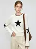 Suéter de punto con jacquard de estrellas de diseño simple y manga larga para mujer, estilo principios de otoño, versátil con mangas ligeramente acampanadas, suéter exterior suave y acogedor
