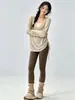 Cubierta de Yoga Suelta para Mujer, Cuello en V, Estilo Perezoso, Cordón Lateral, Manga Larga para Correr y Deportes, Conjunto de Ropa de Fitness, Top